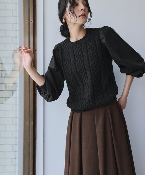 セール】【2025AW】異素材ドッキング ボリュームスリーブ ケーブル