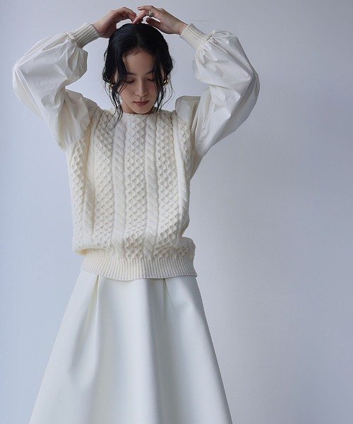 セール】【2025AW】異素材ドッキング ボリュームスリーブ ケーブル