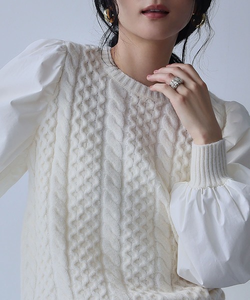 セール】【2025AW】異素材ドッキング ボリュームスリーブ ケーブル