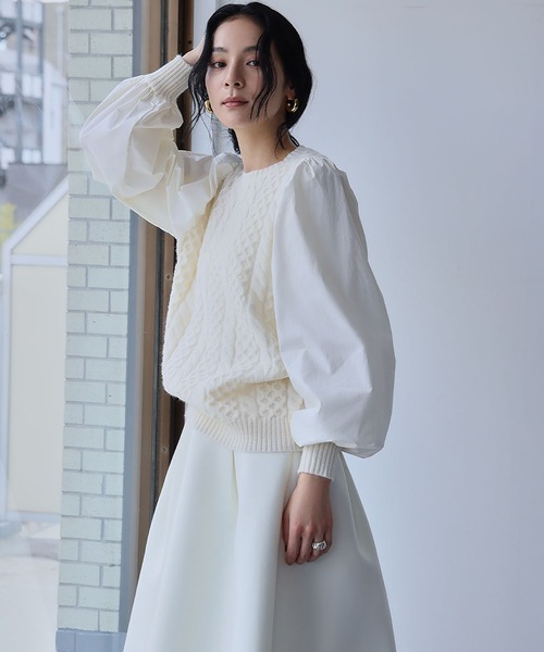 セール】【2025AW】異素材ドッキング ボリュームスリーブ ケーブル