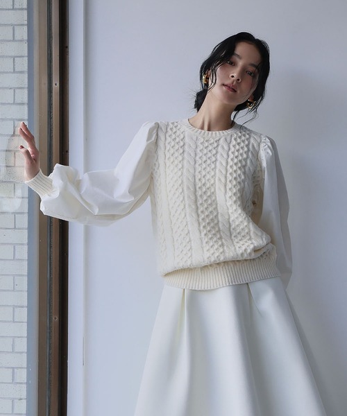 セール】【2025AW】異素材ドッキング ボリュームスリーブ ケーブル