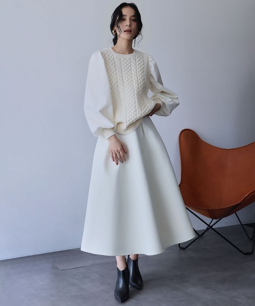 セール】【2025AW】異素材ドッキング ボリュームスリーブ ケーブル