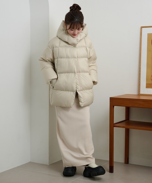 LAULEN（ローレン）の「volume neck hooded down coat /ボリュームネックフーデットダウンコート（ダウンジャケット/コート・レディース・ブラウン/アイボリー/ブラック・FREE）」の9枚目の写真