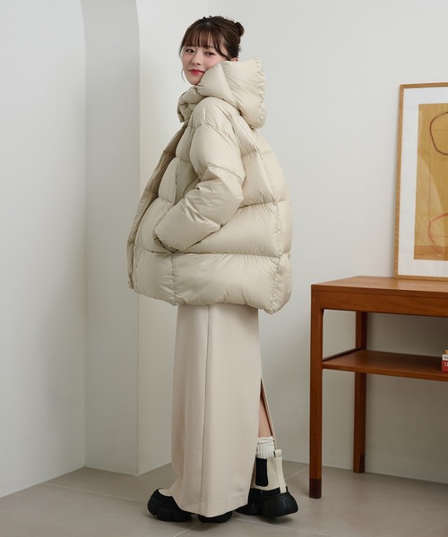 LAULEN（ローレン）の「volume neck hooded down coat /ボリュームネックフーデットダウンコート（ダウンジャケット/コート・レディース・ブラウン/アイボリー/ブラック・FREE）」の12枚目の写真