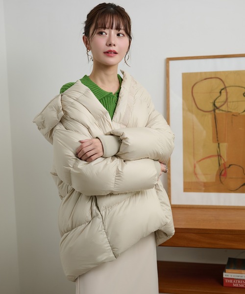 LAULEN（ローレン）の「volume neck hooded down coat /ボリュームネックフーデットダウンコート（ダウンジャケット/コート・レディース・ブラウン/アイボリー/ブラック・FREE）」の18枚目の写真