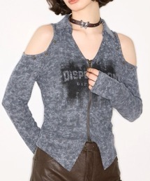 A'GEM/9 × .kom 『.KOM/ドットケーオーエム』 Cut-Out Shoulder Rib Knit Top/カットアウトショルダー リブニットトップス