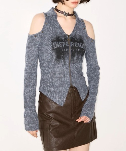 .KOM(ドットコム)の「A'GEM/9 × .kom 『.KOM/ドットケーオーエム』 Cut-Out Shoulder Rib Knit Top/カットアウトショルダー リブニットトップス(その他トップス・レディース・ベージュ/グレー・S)」の9枚目の写真