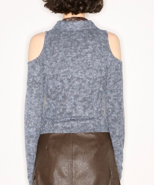 .KOM(ドットコム)の「A'GEM/9 × .kom 『.KOM/ドットケーオーエム』 Cut-Out Shoulder Rib Knit Top/カットアウトショルダー リブニットトップス(その他トップス・レディース・ベージュ/グレー・S)」の13枚目の写真