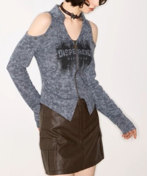 .KOM(ドットコム)の「A'GEM/9 × .kom 『.KOM/ドットケーオーエム』 Cut-Out Shoulder Rib Knit Top/カットアウトショルダー リブニットトップス(その他トップス・レディース・ベージュ/グレー・S)」の12枚目の写真