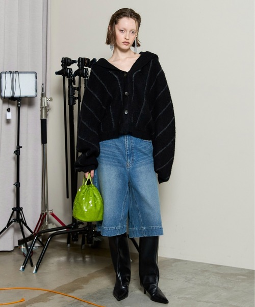 MAISON SPECIAL（メゾンスペシャル）の「Power Shoulder Hood Knit Cardigan / パワーショルダーフードニットカーディガン（カーディガン/ボレロ・レディース・ブラック/グレー・FREE）」の3枚目の写真