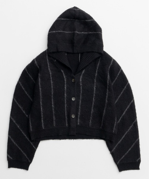 MAISON SPECIAL（メゾンスペシャル）の「Power Shoulder Hood Knit Cardigan / パワーショルダーフードニットカーディガン（カーディガン/ボレロ・レディース・ブラック/グレー・FREE）」の6枚目の写真