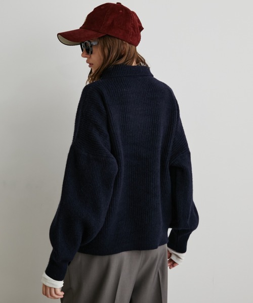 Auntie Rosa Holiday（アンティローザホリデー）の「ポロジップリブニットカーディガン/ブルゾン（カーディガン/ボレロ・レディース・アイボリー/ネイビー・FREE）」の6枚目の写真