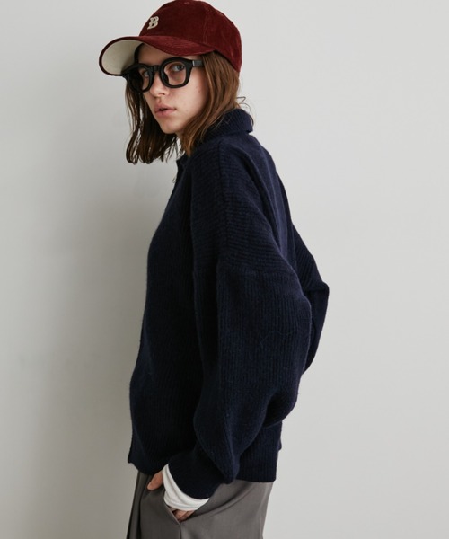 Auntie Rosa Holiday（アンティローザホリデー）の「ポロジップリブニットカーディガン/ブルゾン（カーディガン/ボレロ・レディース・アイボリー/ネイビー・FREE）」の7枚目の写真