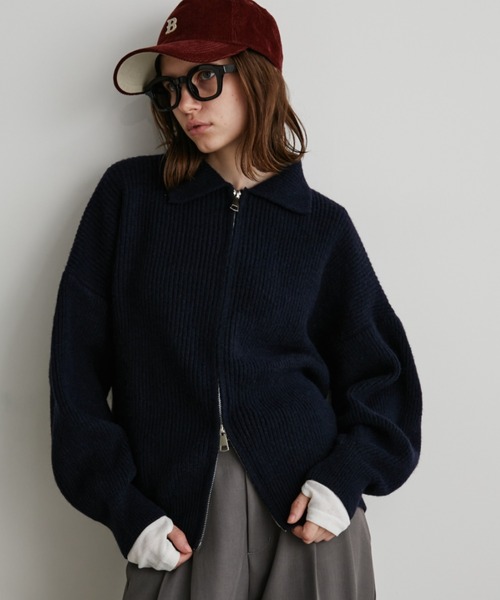 Auntie Rosa Holiday（アンティローザホリデー）の「ポロジップリブニットカーディガン/ブルゾン（カーディガン/ボレロ・レディース・アイボリー/ネイビー・FREE）」の8枚目の写真