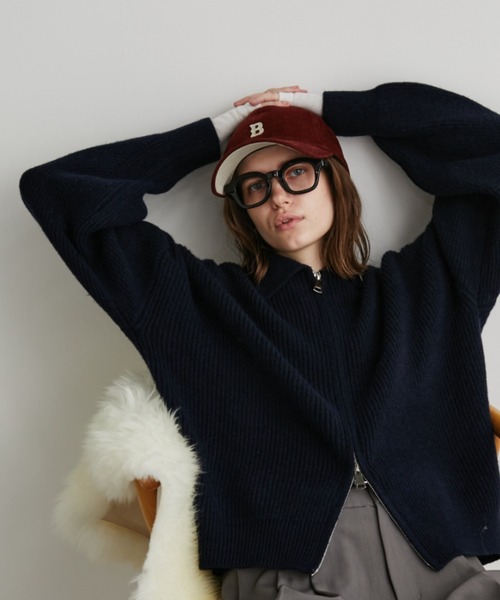 Auntie Rosa Holiday（アンティローザホリデー）の「ポロジップリブニットカーディガン/ブルゾン（カーディガン/ボレロ・レディース・アイボリー/ネイビー・FREE）」の3枚目の写真