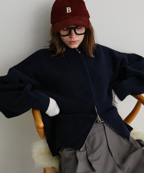 Auntie Rosa Holiday（アンティローザホリデー）の「ポロジップリブニットカーディガン/ブルゾン（カーディガン/ボレロ・レディース・アイボリー/ネイビー・FREE）」の4枚目の写真