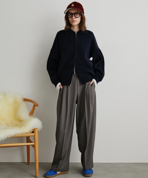 Auntie Rosa Holiday（アンティローザホリデー）の「ポロジップリブニットカーディガン/ブルゾン（カーディガン/ボレロ・レディース・アイボリー/ネイビー・FREE）」の10枚目の写真