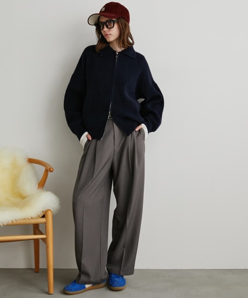 ポロジップリブニットカーディガン/ブルゾン（カーディガン/ボレロ