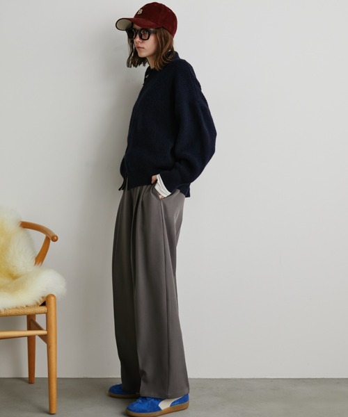 Auntie Rosa Holiday（アンティローザホリデー）の「ポロジップリブニットカーディガン/ブルゾン（カーディガン/ボレロ・レディース・アイボリー/ネイビー・FREE）」の12枚目の写真