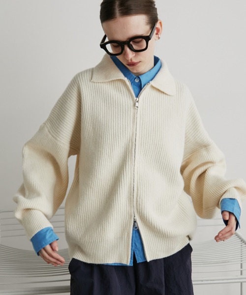 Auntie Rosa Holiday（アンティローザホリデー）の「ポロジップリブニットカーディガン/ブルゾン（カーディガン/ボレロ・レディース・アイボリー/ネイビー・FREE）」の16枚目の写真