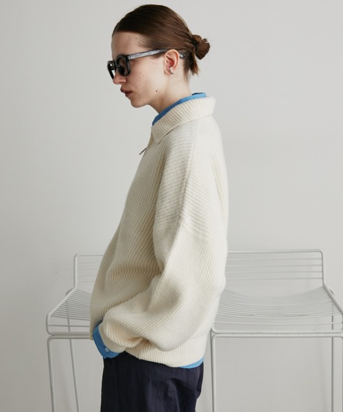 Auntie Rosa Holiday（アンティローザホリデー）の「ポロジップリブニットカーディガン/ブルゾン（カーディガン/ボレロ・レディース・アイボリー/ネイビー・FREE）」の19枚目の写真