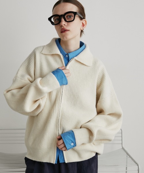Auntie Rosa Holiday（アンティローザホリデー）の「ポロジップリブニットカーディガン/ブルゾン（カーディガン/ボレロ・レディース・アイボリー/ネイビー・FREE）」の18枚目の写真