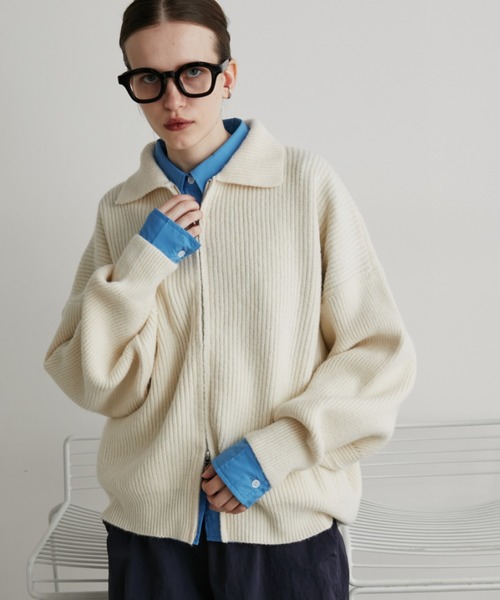 Auntie Rosa Holiday（アンティローザホリデー）の「ポロジップリブニットカーディガン/ブルゾン（カーディガン/ボレロ・レディース・アイボリー/ネイビー・FREE）」の17枚目の写真