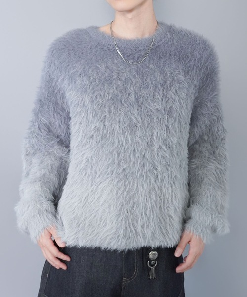 SPINNS(スピンズ)の「モヘアライクシャギーニット/グラデーションカラー/クロップド丈(ニット/セーター・メンズ・ブラック/ブラウン/グレー・ONESIZE)」の1枚目の写真