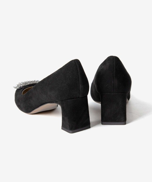 CORSO ROMA，9（コルソローマ）の「CORSO ROMA 9 TOSCA5027 Bijou buckle suede middle-heel pumps コルソローマ トスカ ビジューバックル スエード ミドルヒール パンプス パンプス（パンプス・レディース・ブラック/ベージュ・37/38/39/36）」の4枚目の写真