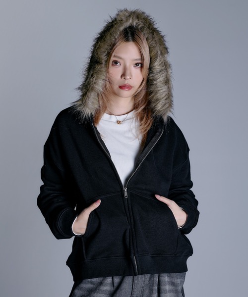 MSG(エムエスジー)の「ヘビーウェイト裏毛ZIPファーパーカー【UNISEX】(パーカー・メンズ・ブラック/グレー/アッシュ/ブラック系1/ブラウン・S/M/L/XL)」の3枚目の写真