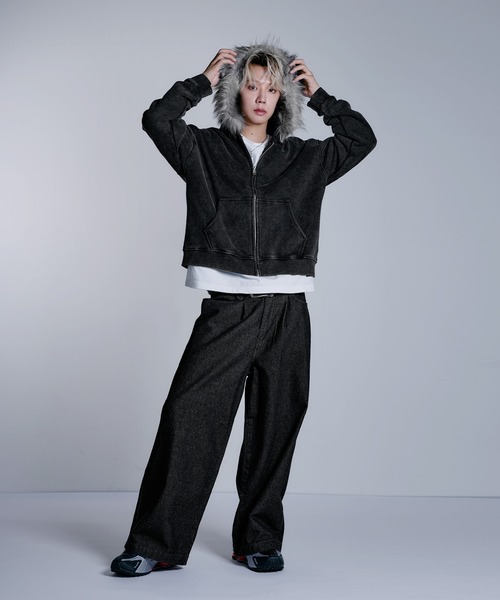 MSG(エムエスジー)の「ヘビーウェイト裏毛ZIPファーパーカー【UNISEX】(パーカー・メンズ・ブラック/グレー/アッシュ/ブラック系1/ブラウン・S/M/L/XL)」の15枚目の写真