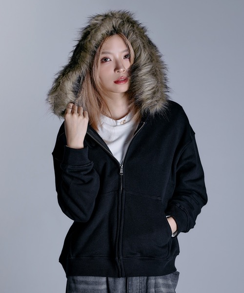 MSG(エムエスジー)の「ヘビーウェイト裏毛ZIPファーパーカー【UNISEX】(パーカー・メンズ・ブラック/グレー/アッシュ/ブラック系1/ブラウン・S/M/L/XL)」の22枚目の写真