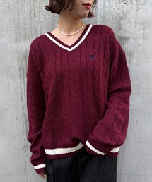 メンズのニット/セーター（レッド/赤色系・チェック柄）ファッション