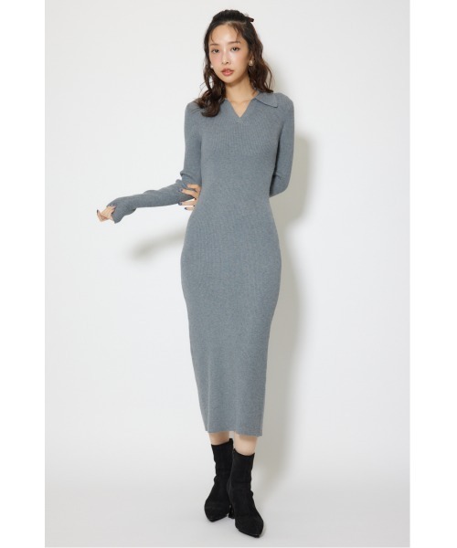 rienda（リエンダ）の「スキッパーニットワンピース 秋服 冬服（ワンピース・レディース・ライトピンク/ブラック/グレー/ベージュ・FREE）」の3枚目の写真