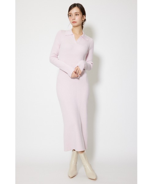 rienda（リエンダ）の「スキッパーニットワンピース 秋服 冬服（ワンピース・レディース・ライトピンク/ブラック/グレー/ベージュ・FREE）」の4枚目の写真