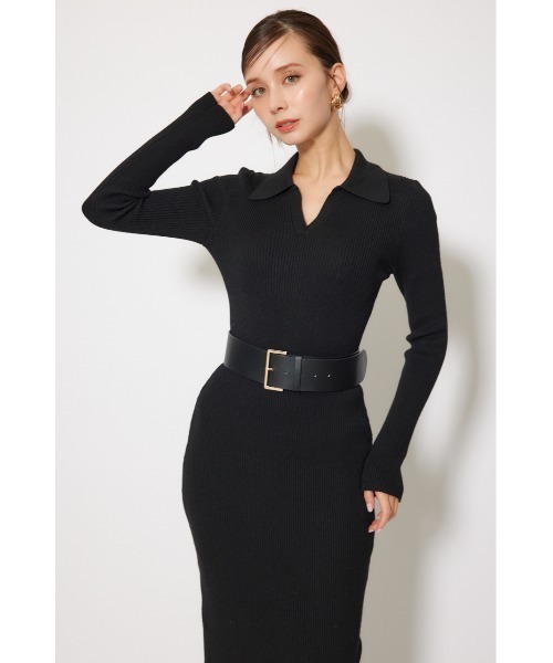 rienda（リエンダ）の「スキッパーニットワンピース 秋服 冬服（ワンピース・レディース・ライトピンク/ブラック/グレー/ベージュ・FREE）」の8枚目の写真