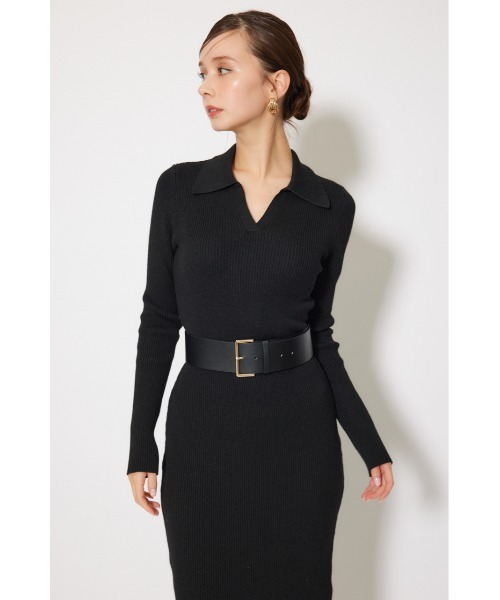 rienda（リエンダ）の「スキッパーニットワンピース 秋服 冬服（ワンピース・レディース・ライトピンク/ブラック/グレー/ベージュ・FREE）」の9枚目の写真