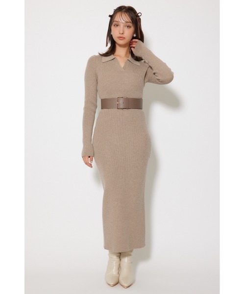 rienda（リエンダ）の「スキッパーニットワンピース 秋服 冬服（ワンピース・レディース・ライトピンク/ブラック/グレー/ベージュ・FREE）」の20枚目の写真