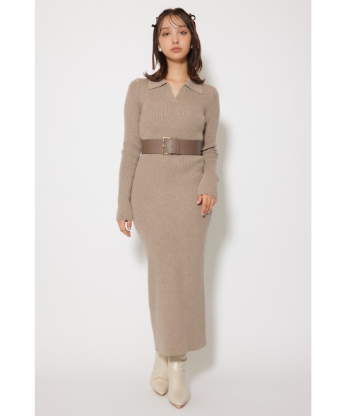 rienda（リエンダ）の「スキッパーニットワンピース 秋服 冬服（ワンピース・レディース・ライトピンク/ブラック/グレー/ベージュ・FREE）」の14枚目の写真