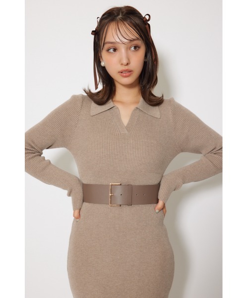 rienda（リエンダ）の「スキッパーニットワンピース 秋服 冬服（ワンピース・レディース・ライトピンク/ブラック/グレー/ベージュ・FREE）」の16枚目の写真