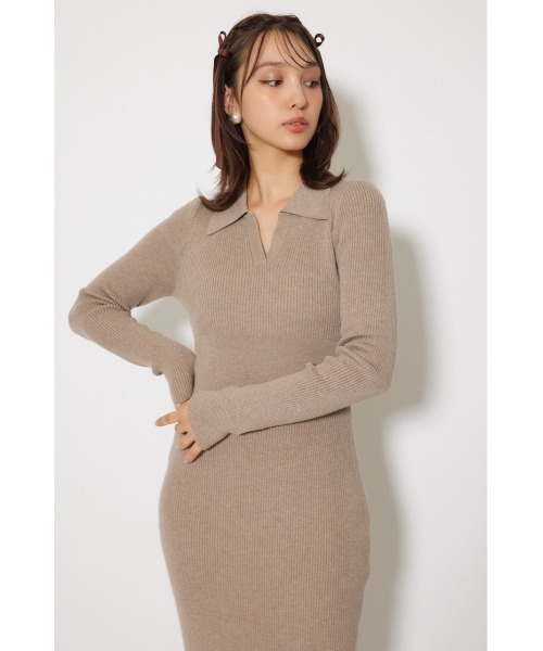 rienda（リエンダ）の「スキッパーニットワンピース 秋服 冬服（ワンピース・レディース・ライトピンク/ブラック/グレー/ベージュ・FREE）」の17枚目の写真