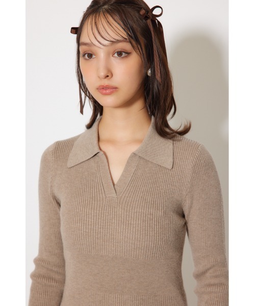 rienda（リエンダ）の「スキッパーニットワンピース 秋服 冬服（ワンピース・レディース・ライトピンク/ブラック/グレー/ベージュ・FREE）」の11枚目の写真