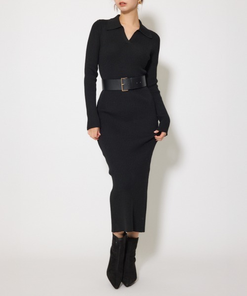 rienda（リエンダ）の「スキッパーニットワンピース 秋服 冬服（ワンピース・レディース・ライトピンク/ブラック/グレー/ベージュ・FREE）」の22枚目の写真