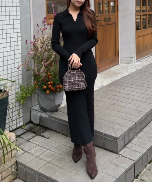 セール】スキッパーニットワンピース 秋服 冬服（ワンピース）｜rienda