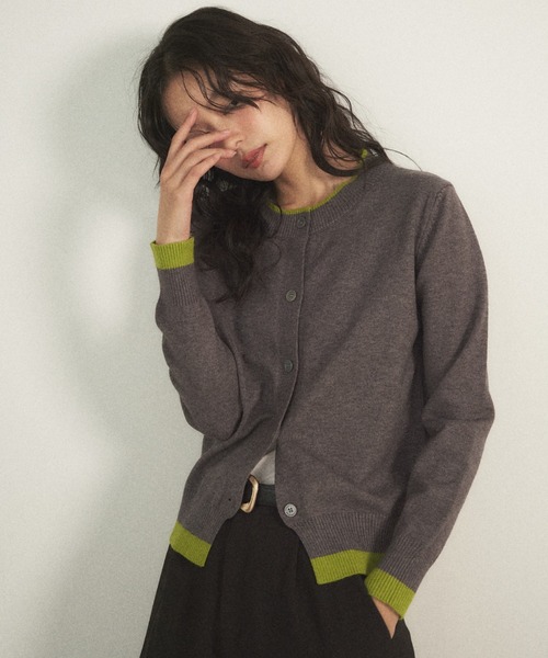 Shelly island（シェリーアイランド）の「バイカラークルーネックカーディガン（カーディガン/ボレロ・レディース・ブラウン/レッド/グレー・FREE）」の3枚目の写真