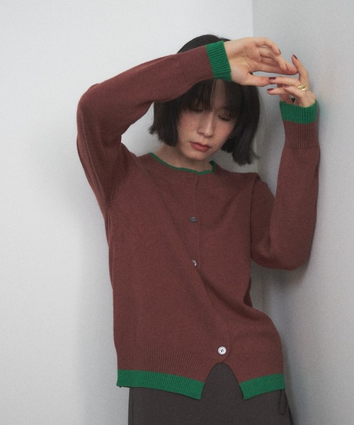 Shelly island（シェリーアイランド）の「バイカラークルーネックカーディガン（カーディガン/ボレロ・レディース・ブラウン/レッド/グレー・FREE）」の5枚目の写真