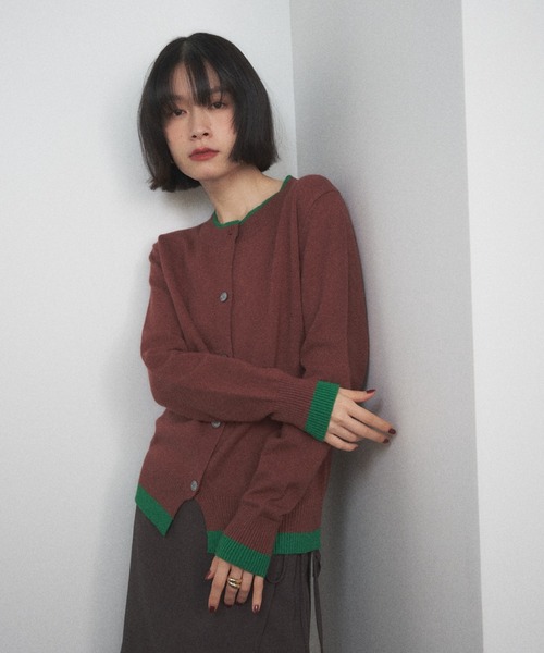 Shelly island（シェリーアイランド）の「バイカラークルーネックカーディガン（カーディガン/ボレロ・レディース・ブラウン/レッド/グレー・FREE）」の6枚目の写真