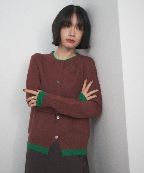 Shelly island（シェリーアイランド）の「バイカラークルーネックカーディガン（カーディガン/ボレロ・レディース・ブラウン/レッド/グレー・FREE）」の7枚目の写真