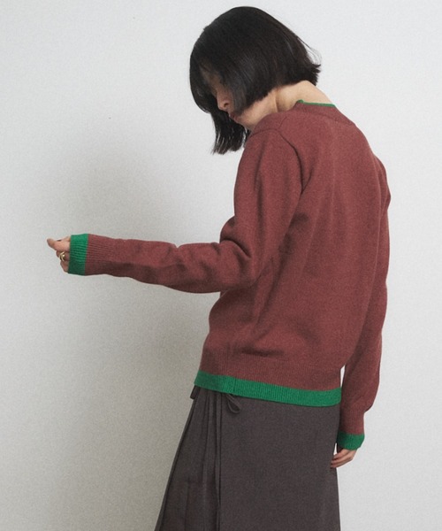 Shelly island（シェリーアイランド）の「バイカラークルーネックカーディガン（カーディガン/ボレロ・レディース・ブラウン/レッド/グレー・FREE）」の8枚目の写真