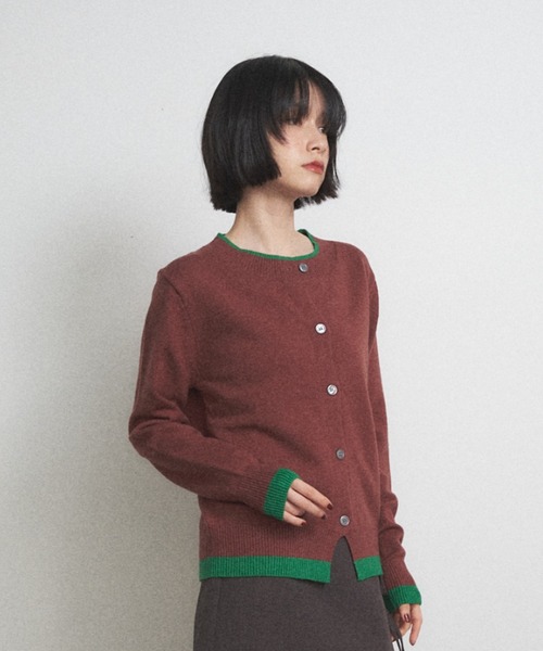 Shelly island（シェリーアイランド）の「バイカラークルーネックカーディガン（カーディガン/ボレロ・レディース・ブラウン/レッド/グレー・FREE）」の10枚目の写真